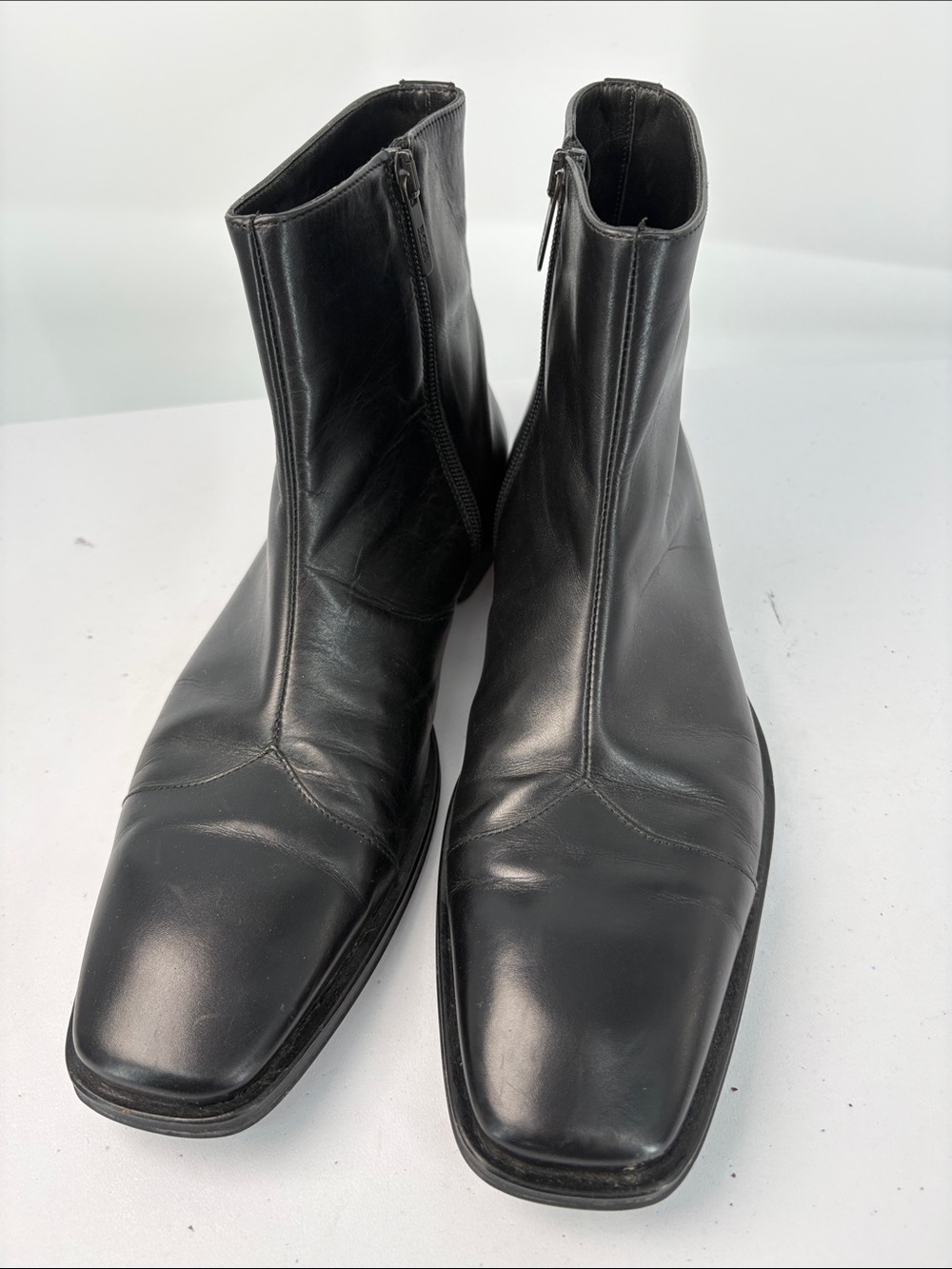 🍎 Boss Hugo Boss Black Leather Square-Toe Zip Ankle Boots 1545 1120